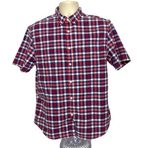 Red Blue Slim Fit Short Sleeve Business Casual Shirt L